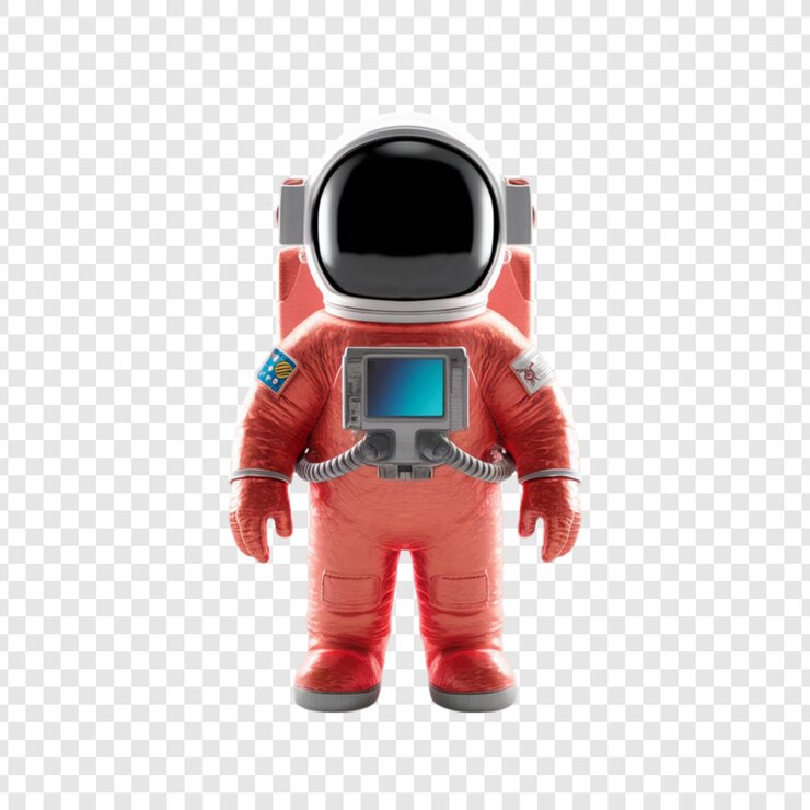PSD un astronauta rosso con un'etichetta blu sulla schiena