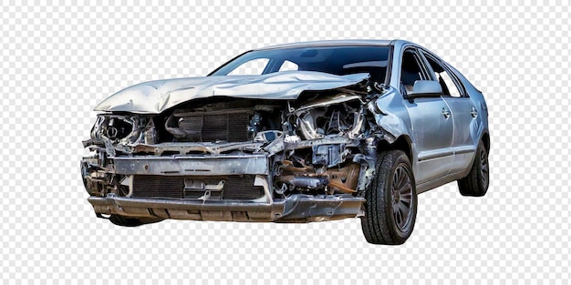un'auto con l'estremità anteriore mancante è mostrata su uno sfondo trasparente