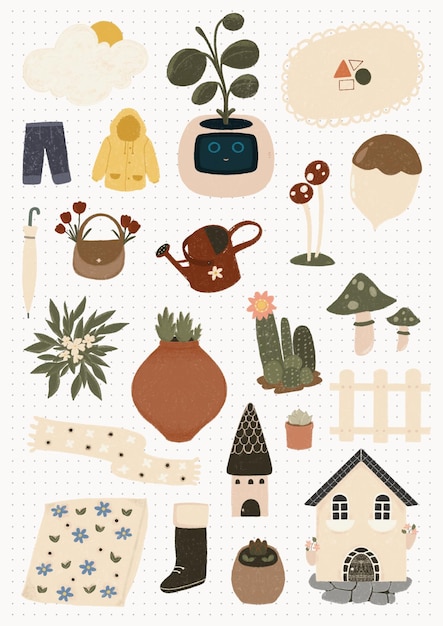 Un bel set di illustrazioni per il giardinaggio