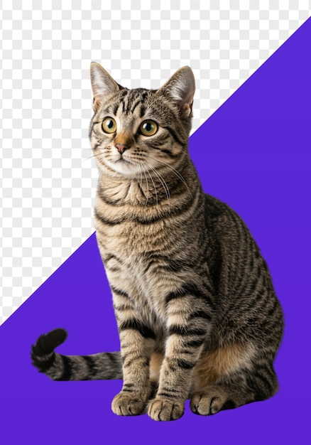 Un bellissimo gatto tabby seduto e che guarda la telecamera