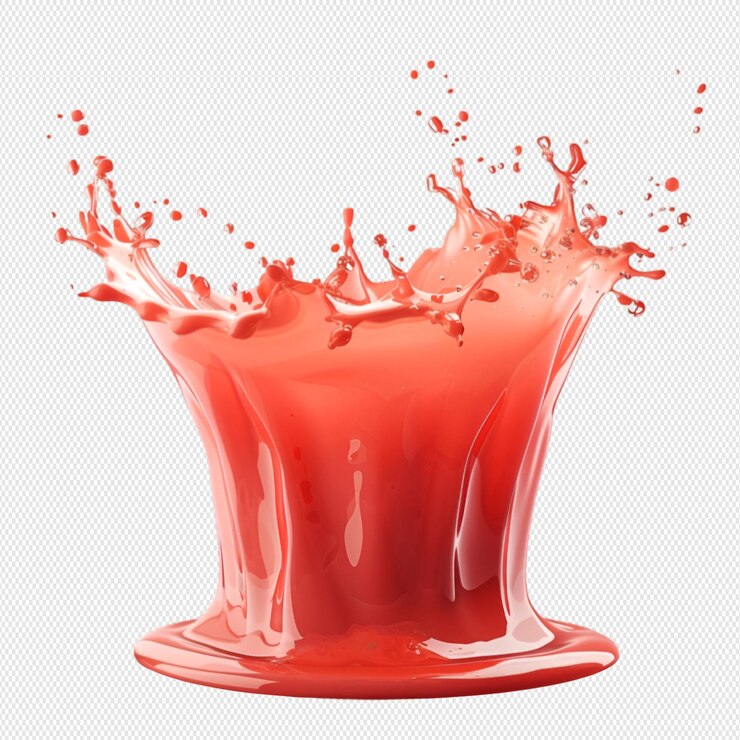 Un bicchiere d'acqua rosso spruzzato su uno sfondo bianco