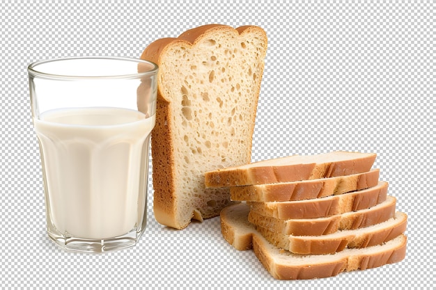 Un bicchiere di latte e fette di pane png