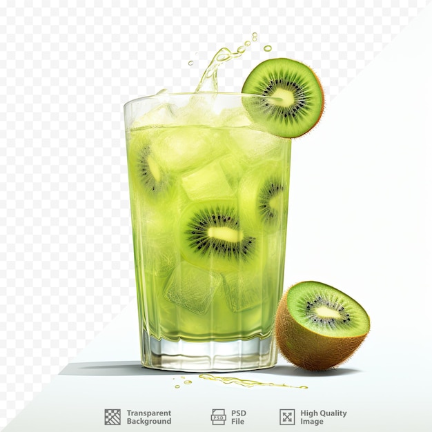 un bicchiere di succo di lime verde con un kiwi e un kiwi.