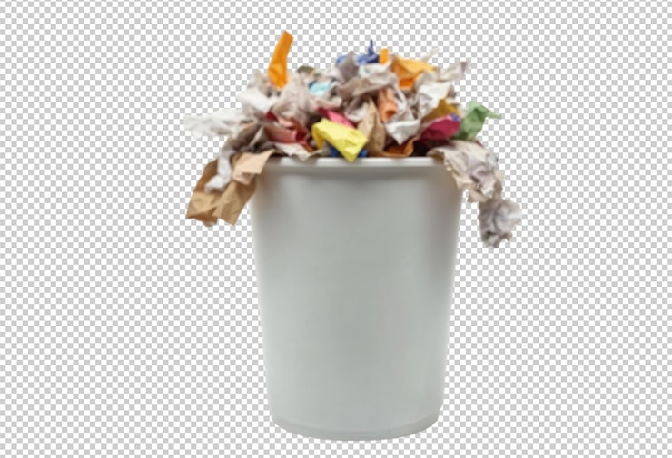 PSD un bidone della spazzatura bianco trabocca di carta arrugginita png