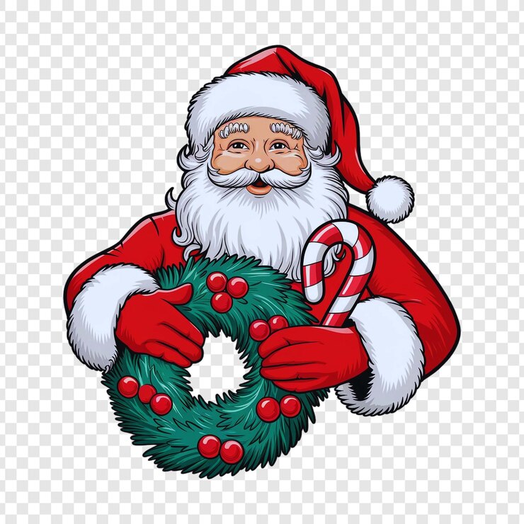 PSD un biglietto di natale con un babbo natale che tiene una ghirlanda con un babbo natale su di esso