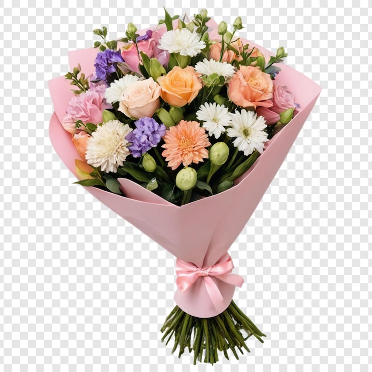 PSD un bouquet di fiori con un nastro legato attorno al collo