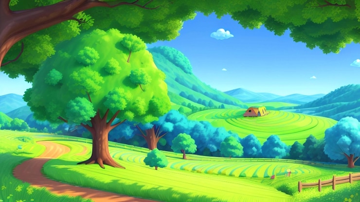 PSD un campo con un albero e un campo con una fattoria sullo sfondo