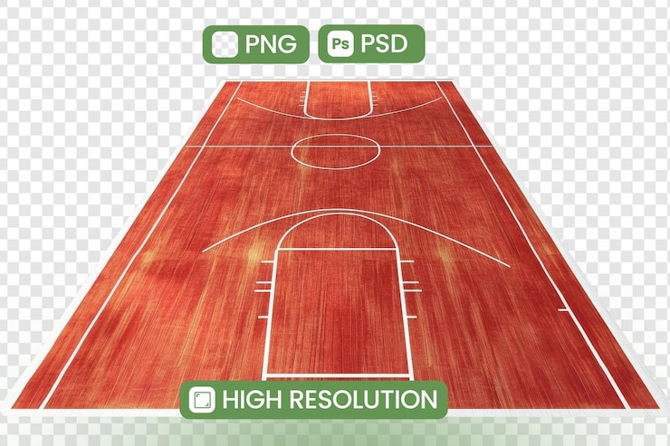 PSD un campo da basket di legno con un logo rosso e verde