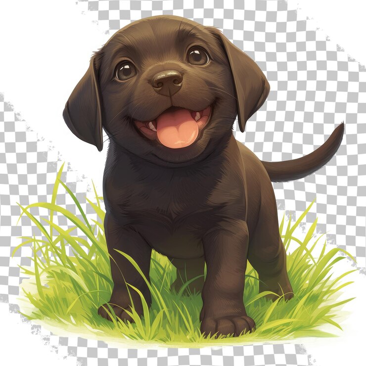 PSD un cane con la lingua appesa è seduto nell'erba