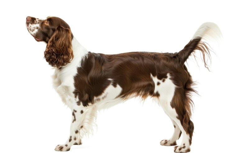 PSD un cane è in piedi su uno sfondo bianco con una foto di un cane