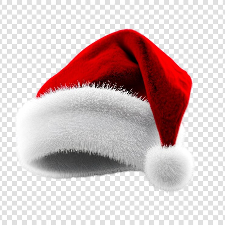 PSD un cappello di babbo natale rosso festivo con rivestimento di pelliccia bianca su uno sfondo trasparente