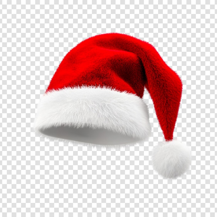 PSD un cappello di babbo natale rosso festivo con rivestimento di pelliccia bianca su uno sfondo trasparente