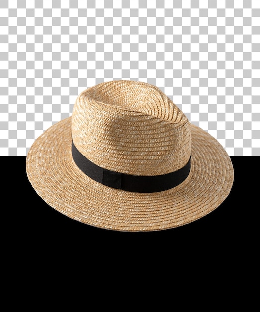 un cappello di paglia con una fascia nera su di esso e uno sfondo nero con uno sfondo nera
