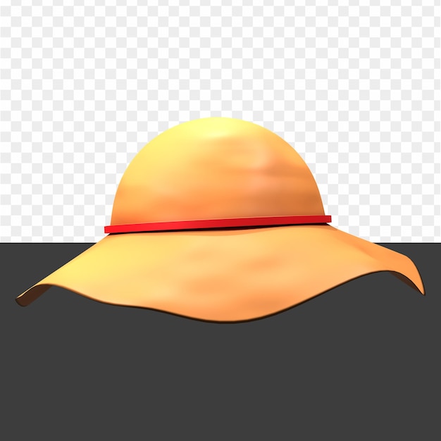 Un cappello giallo con una fascia rossa su di esso è uno sfondo nero.