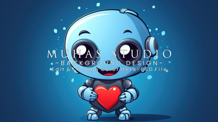 PSD un carino robot blu con un cuore rosso