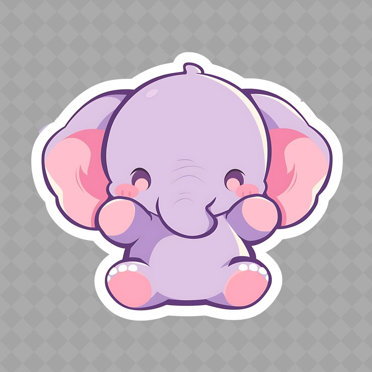 PSD un cartone animato di un elefante con un orecchio rosa e uno sfondo bianco