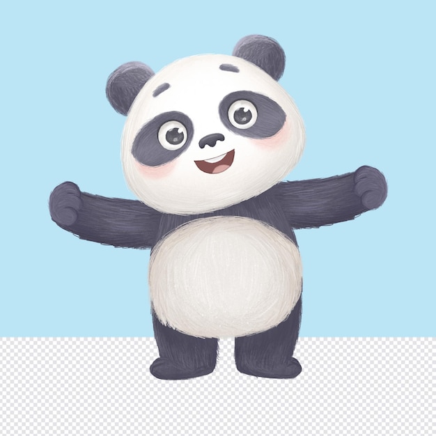 un cartone animato di un orso panda con gli occhi verdi e uno sfondo blu