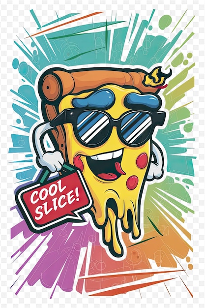 un cartone animato di una pizza con una foto di una Pizza con un cartello che dice bevanda fresca