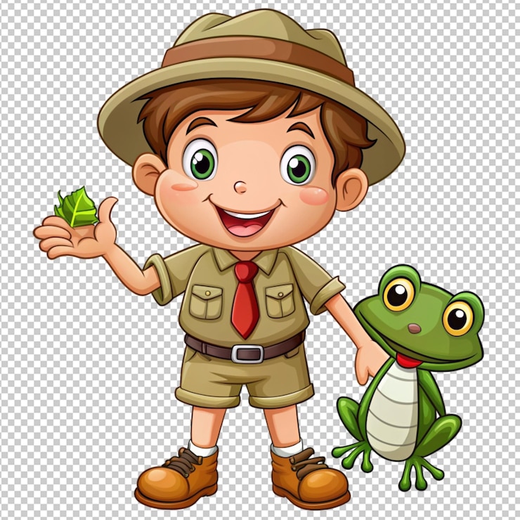 PSD un cartoon carino con una rana e una rana su uno sfondo trasparente