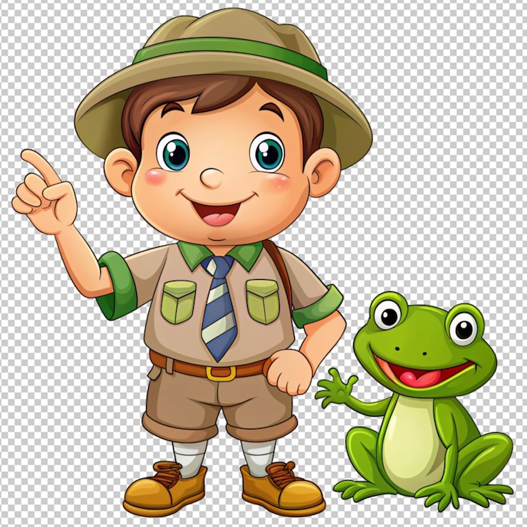 PSD un cartoon carino con una rana e una rana su uno sfondo trasparente