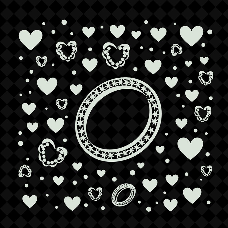 PSD un cerchio con dei cuori e un cerchio di cuori su uno sfondo nero