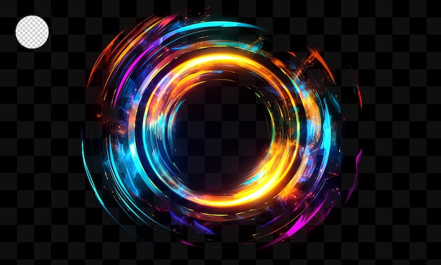 Un cerchio di scie luminose colorate su uno sfondo trasparente.