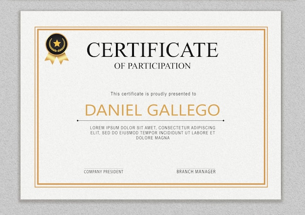 un certificato dell'anno dell'evento