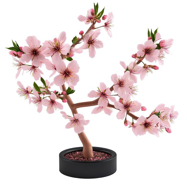 un ciliegio rosa con fiori rosa in un contenitore nero
