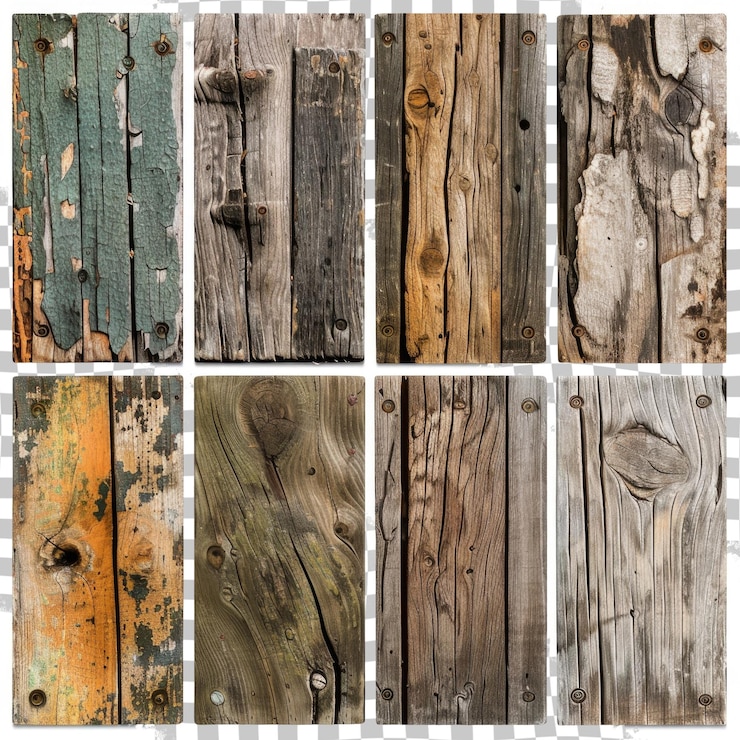 PSD un collage di diverse immagini di tavole di legno con il numero 1 su di loro