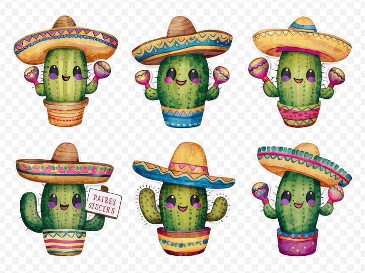 PSD un collage di immagini di cactus e sombrero
