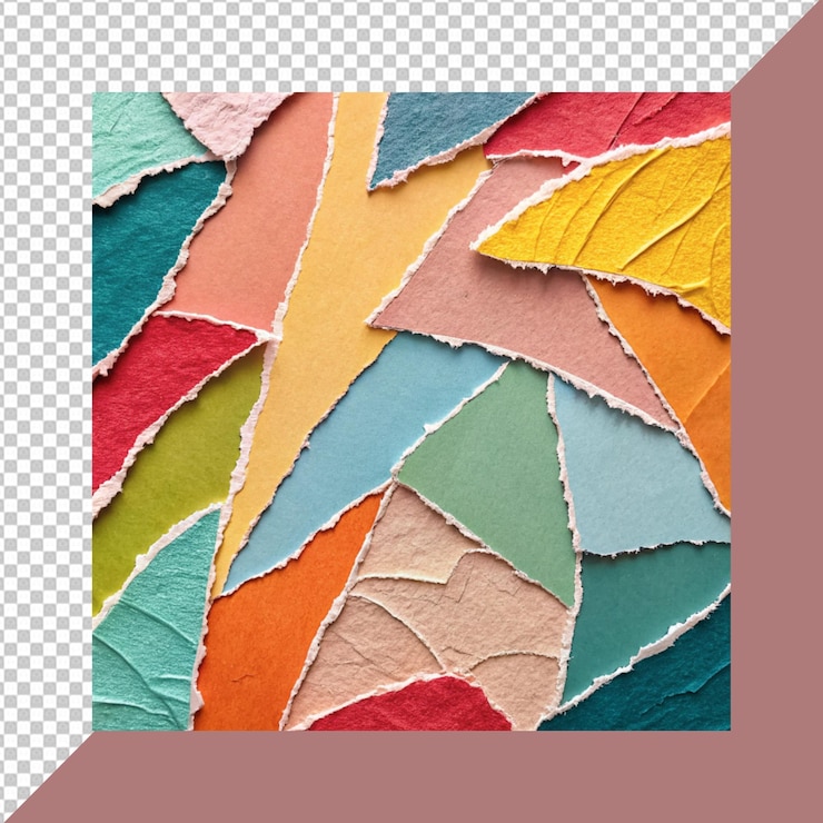 PSD un colorato collage di carta con i bordi strappati crea un disegno vibrante