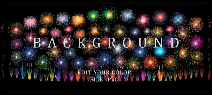 PSD un colorato spettacolo di fuochi d'artificio contro un cielo nero