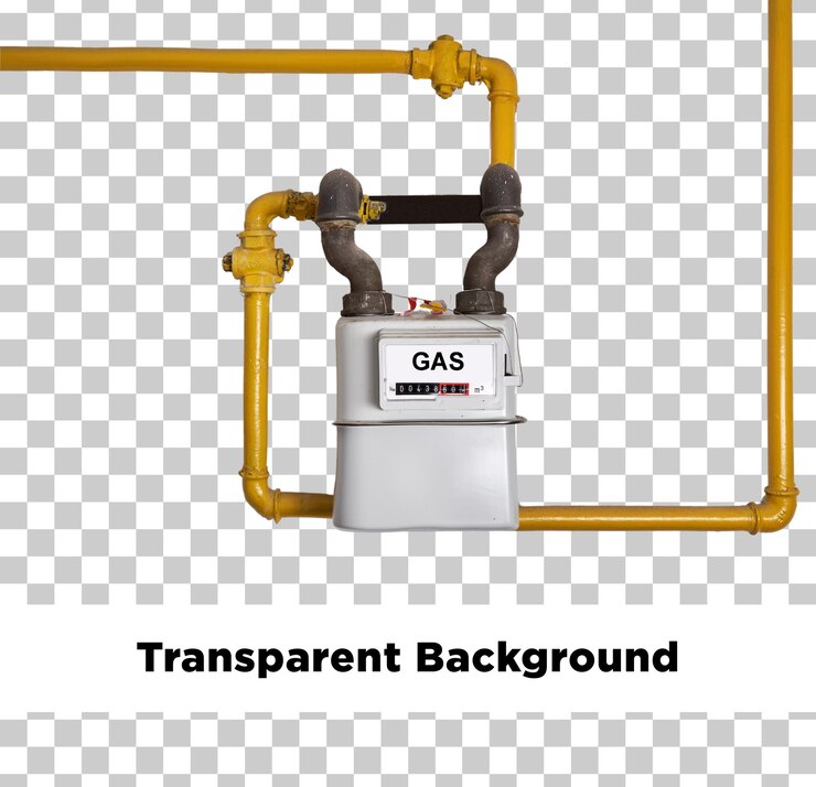 PSD un contatore di gas metallico giallo sullo sfondo trasparente