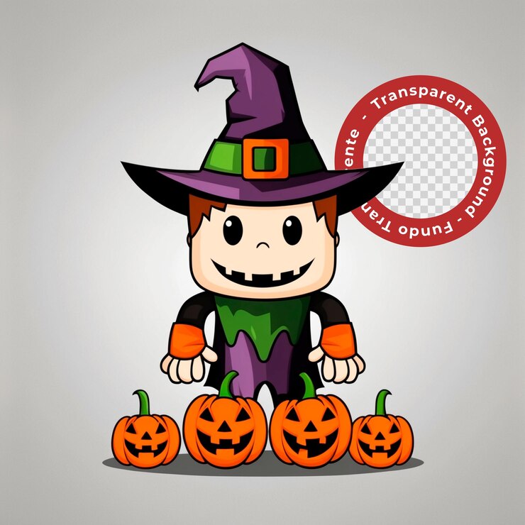 PSD un costume di halloween per un halloween con un cappello da strega su di esso