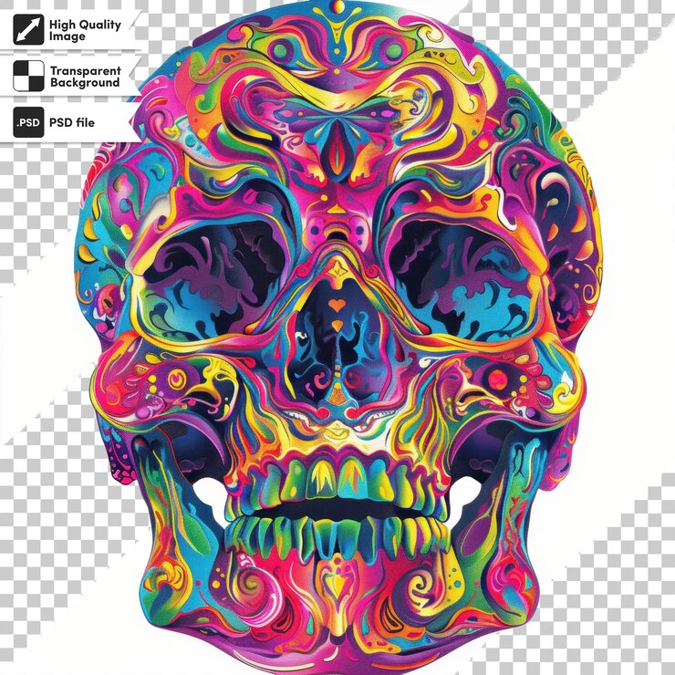 PSD un cranio colorato pubblicizza un nuovo progetto artistico