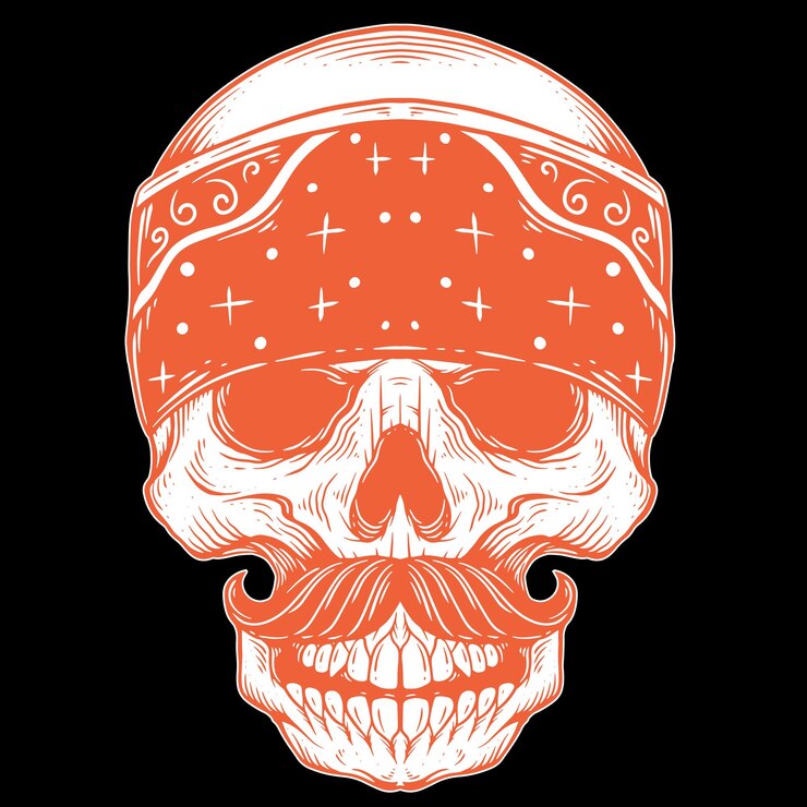 PSD un cranio con una fascia rossa attorno e un cranio with a red band attorno