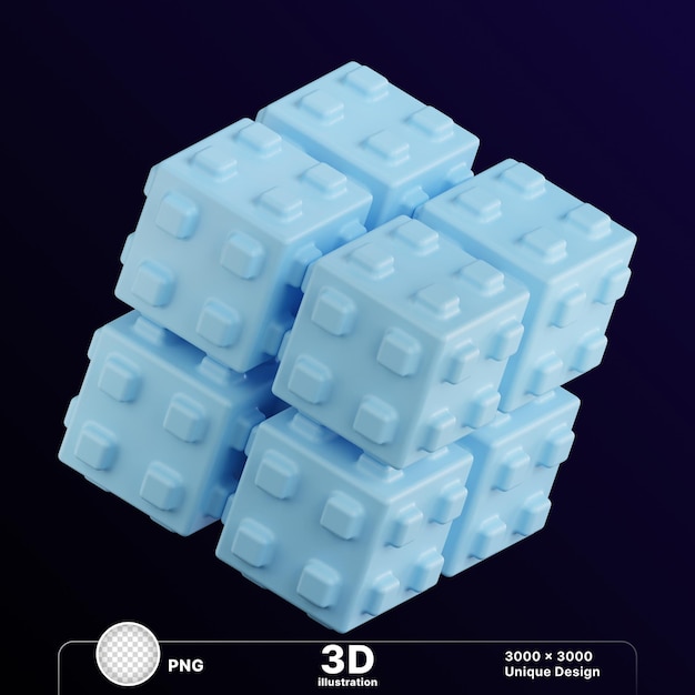un cubo 3d con blocchi 3d in basso e il numero 3 in basso