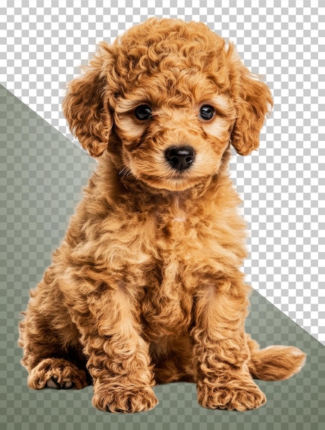 Un cucciolo dolce e soffice seduto su uno sfondo bianco.