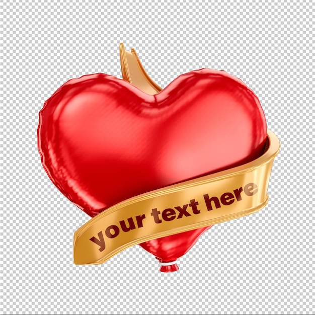 Un cuore rosso con un nastro d'oro 3d render per il giorno di San Valentino