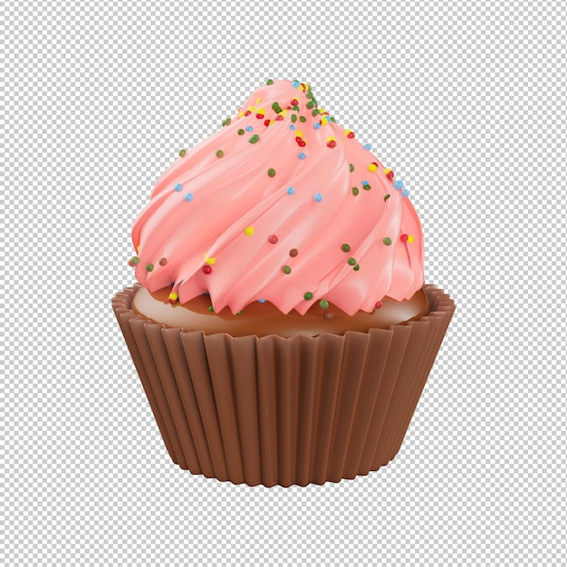 Un cupcake con glassa rosa e spruzza su di esso.