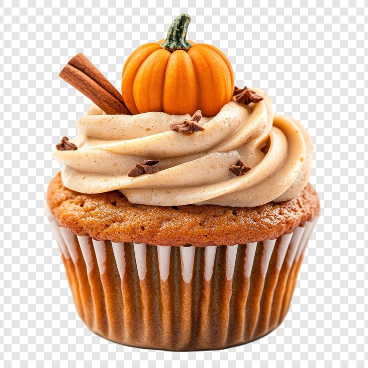 PSD un cupcake con una zucca su di esso e una zucca sulla parte superiore