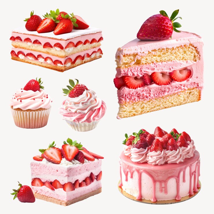 PSD un delizioso assortimento di dessert a tema fragola