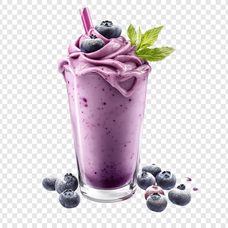 PSD un delizioso frullato di mirtilli in un bicchiere