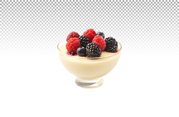 Un dessert cremoso di panna cotta coperto di bacche