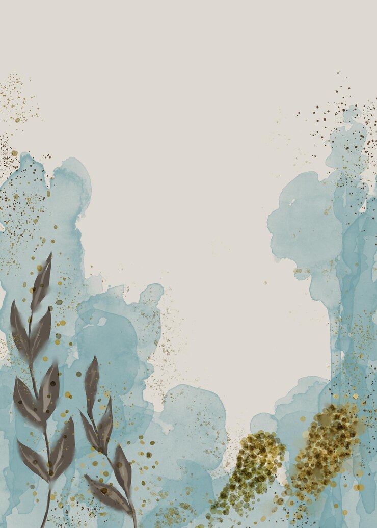PSD un dipinto blu e bianco di fiori e foglie d'oro
