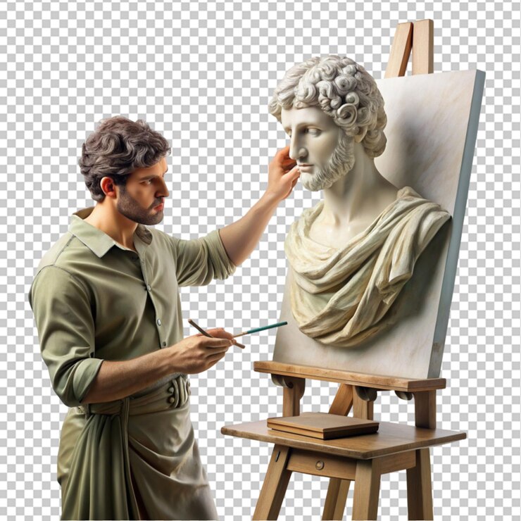 PSD un dipinto di un artista di una scultura su uno sfondo trasparente