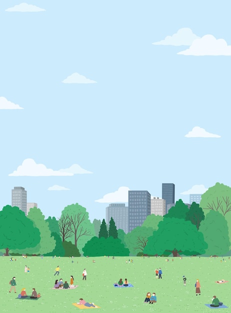un dipinto di una città con alberi e una città sullo sfondo