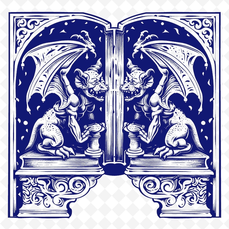 PSD un disegno bianco e blu di un drago e di un drago