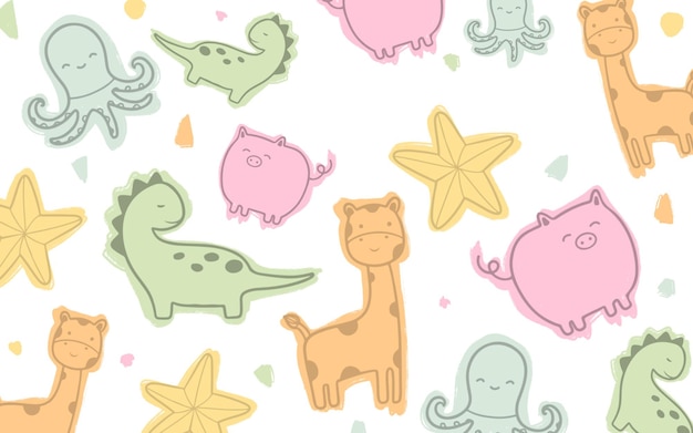 un disegno con animali carini e stelle marine su uno sfondo bianco