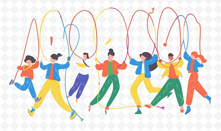 PSD un disegno di cartone animato di un gruppo di persone che giocano uno sport